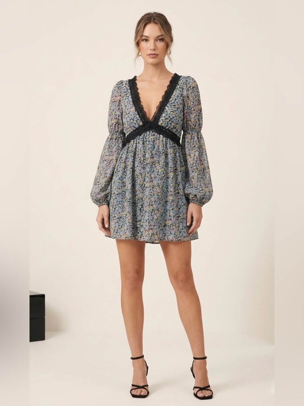 Free People - Floral Lace-Trim Mini Dress